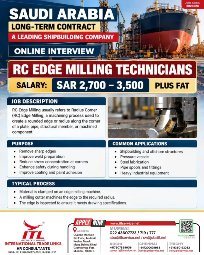 RC Edge Milling Technician job vacancy in Saudi Arabia with ITL Group