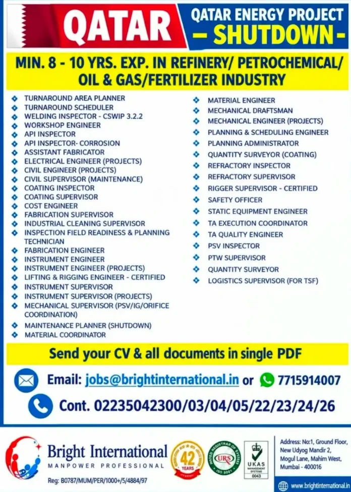 Bright International Qatar Energy Shutdown Jobs