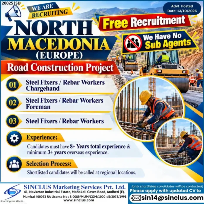 Steel fixers and rebar workers recruitment for a road construction project in North Macedonia