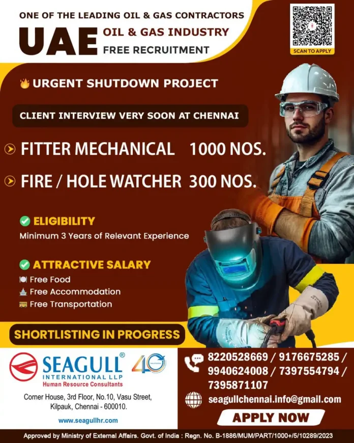 UAE Oil & Gas shutdown jobs for Mechanical Fitters and Fire Hole Watchers