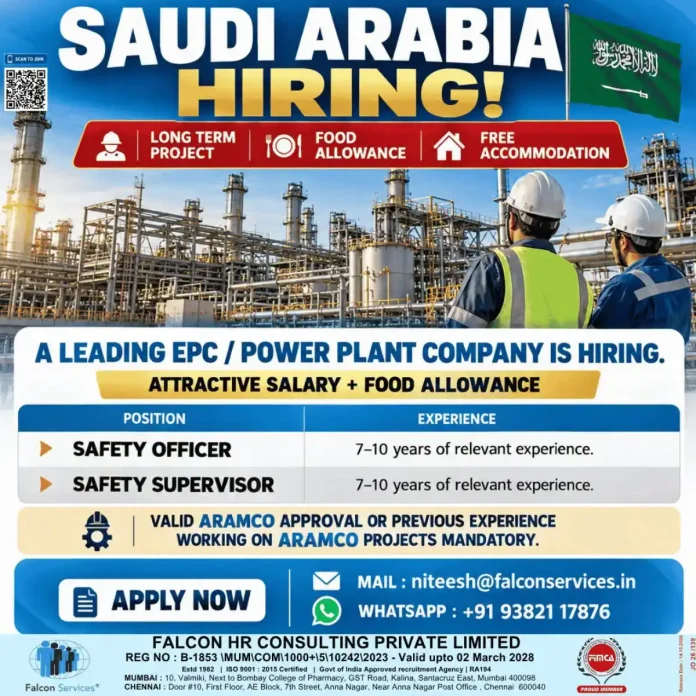 Safety Officer and Safety Supervisor jobs in Saudi Arabia with Falcon Services