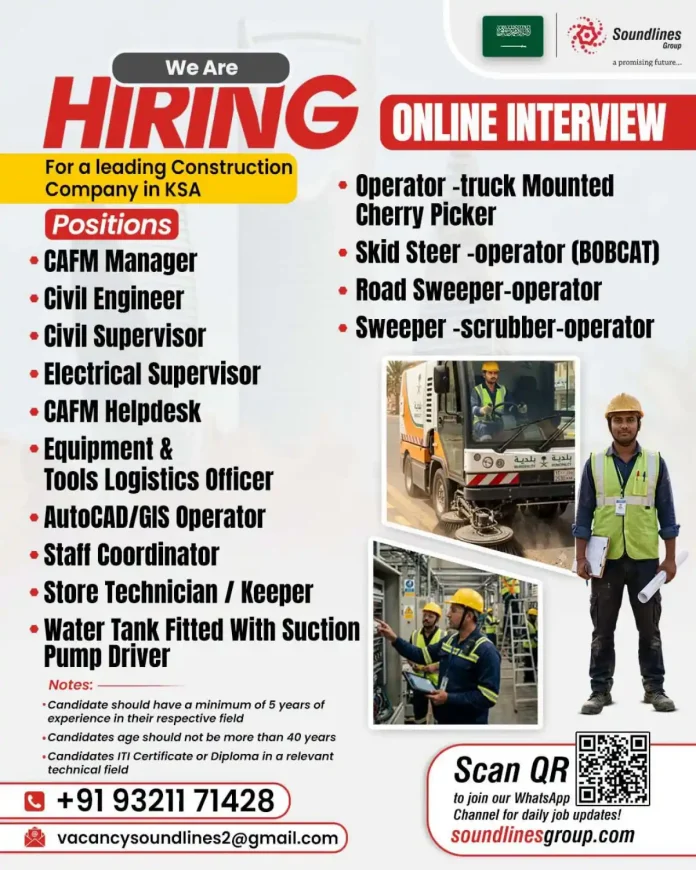 Soundlines Group online interview for construction jobs in KSA