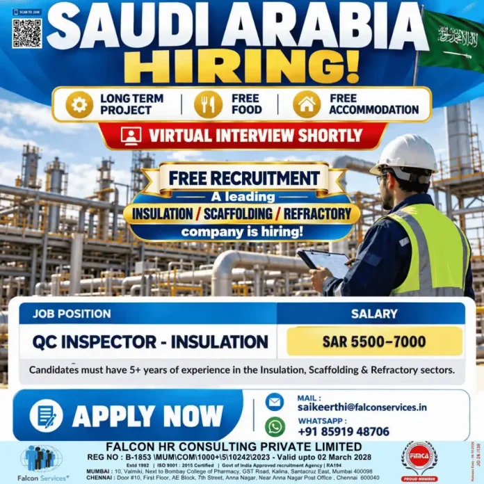 QC Inspector Insulation job in Saudi Arabia with Falcon Services