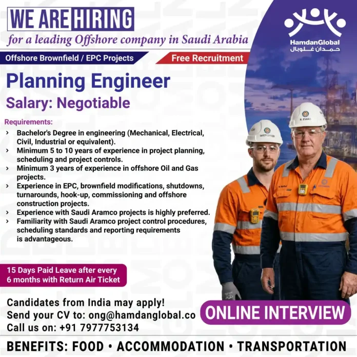 Planning Engineer Offshore Saudi Arabia job vacancy