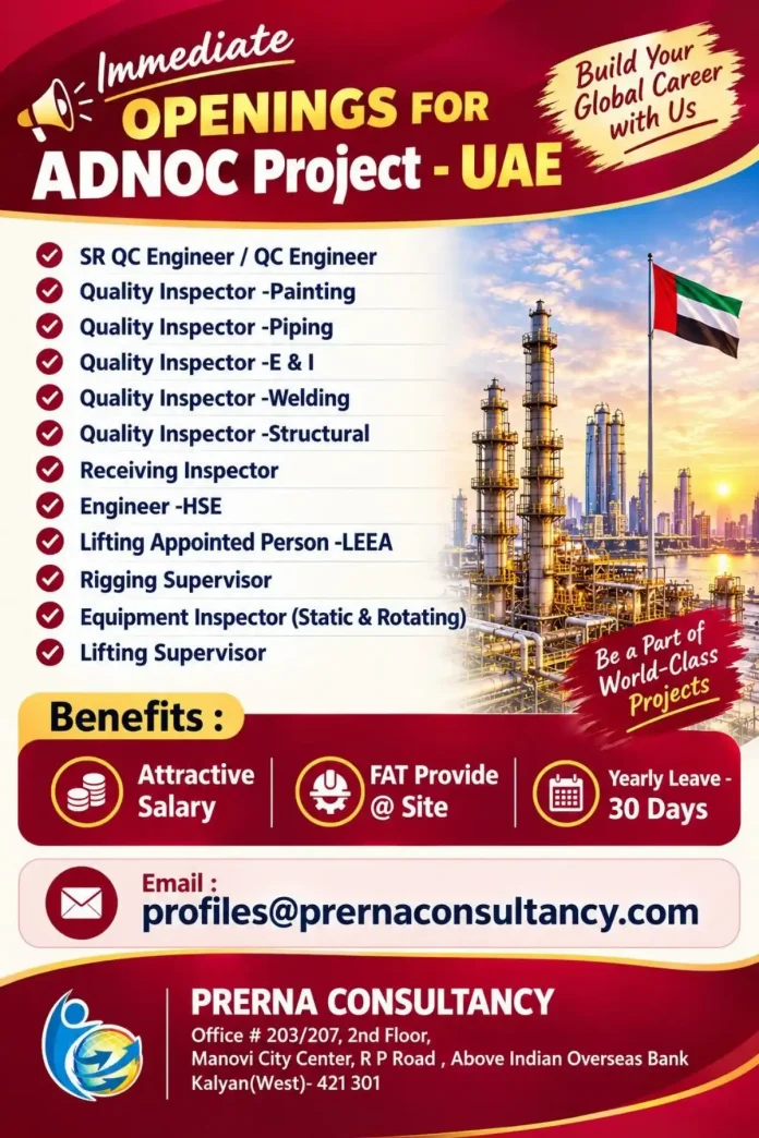 ADNOC Project UAE jobs for QC engineers and quality inspectors