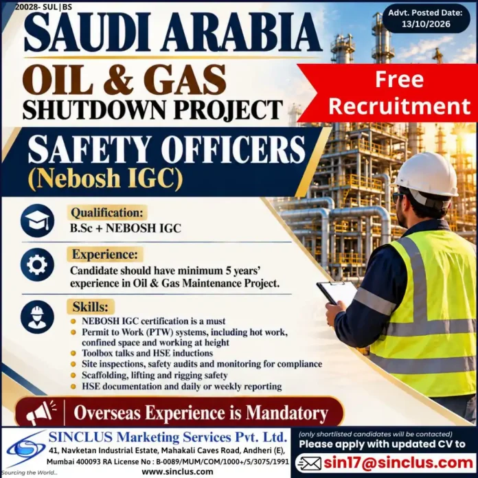 Safety Officer NEBOSH IGC Oil & Gas Saudi Arabia
