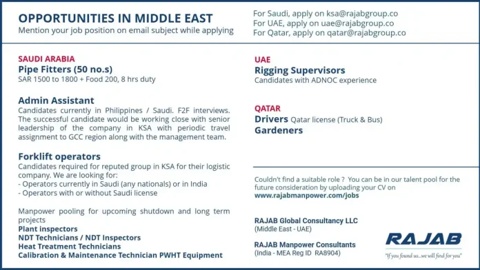 Middle East jobs recruitment in Saudi Arabia UAE Qatar by Rajab Group