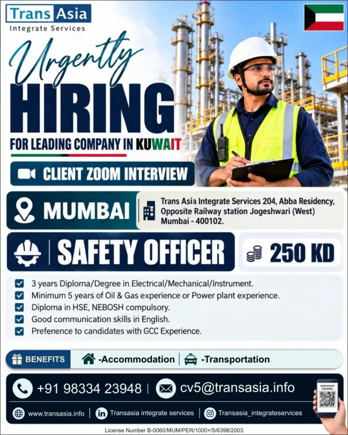 Safety Officer job vacancy in Kuwait with Trans Asia Integrate Services
