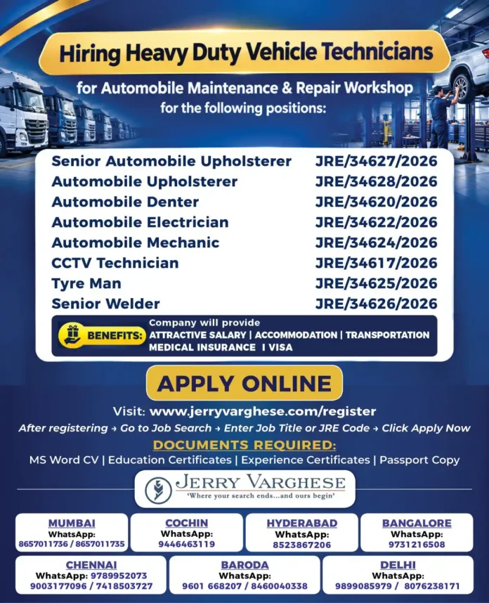 Heavy Duty Vehicle Technician Jobs in Automobile Maintenance and Repair Workshop