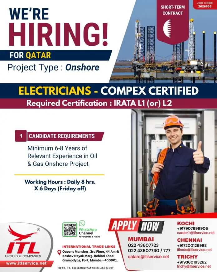 Compex Certified Electricians Qatar Onshore Job