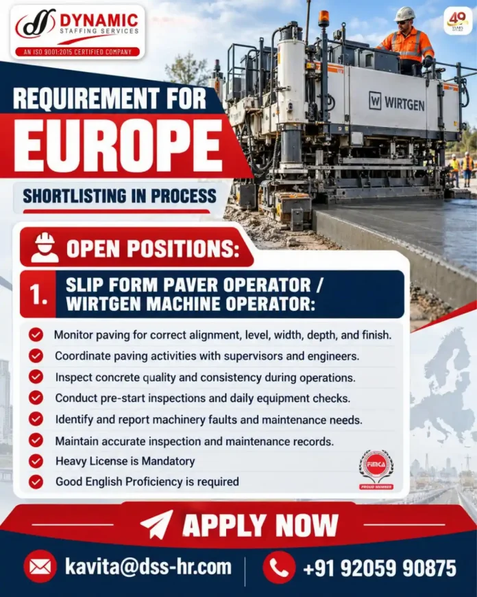 Slip Form Paver Operator and Wirtgen Machine Operator jobs in Europe with Dynamic Staffing Services