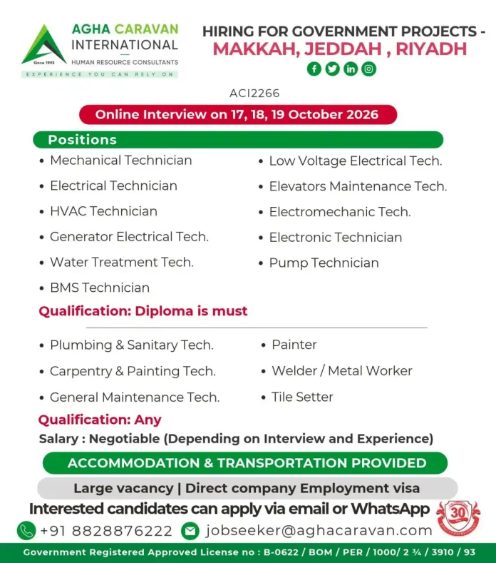 AGHA Caravan government project jobs in Makkah Jeddah and Riyadh AC12266