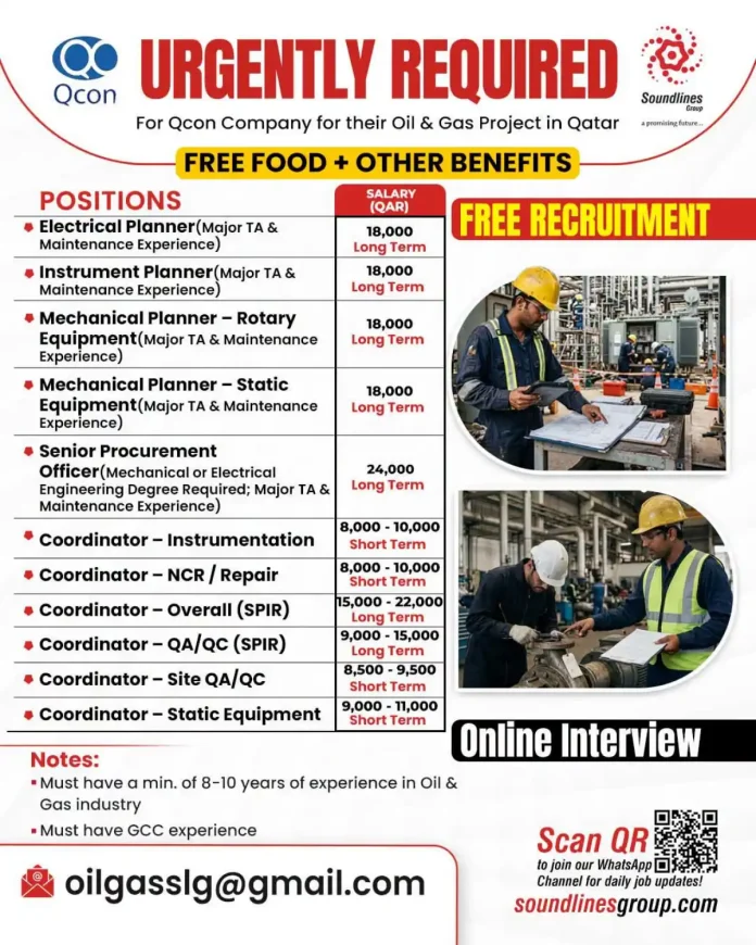 Oil and Gas jobs in Qatar with Qcon Company through Soundlines Group