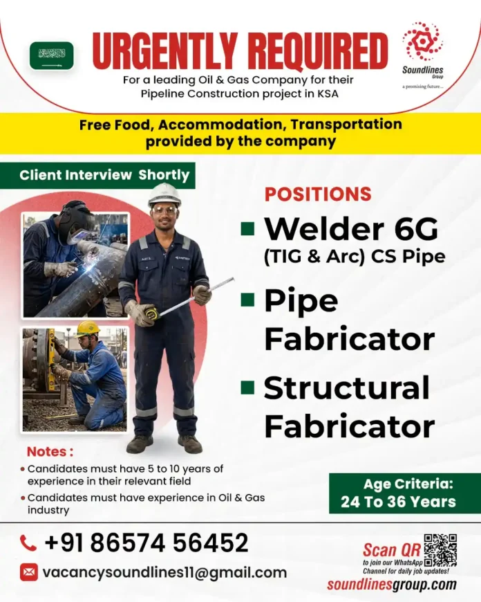 Oil and Gas Pipeline Construction Jobs in KSA – Welder and Fabricator Vacancies
