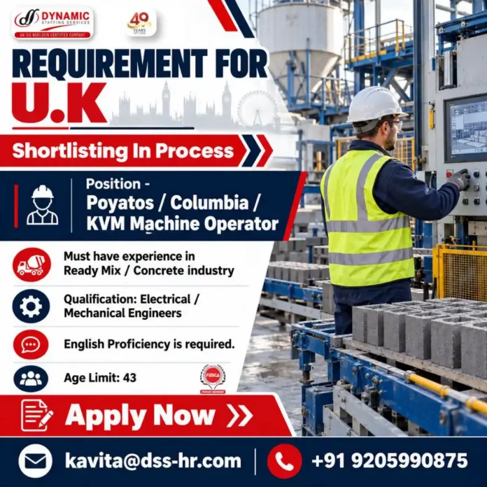 Poyatos / Columbia / KVM Machine Operator job for Ready Mix / Concrete industry