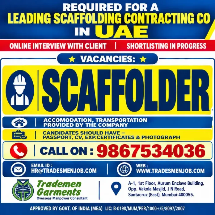 Scaffolder job in UAE with online client interview