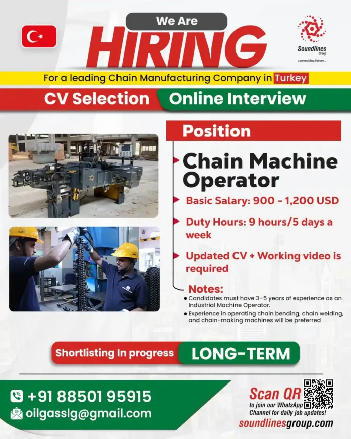 Chain Machine Operator jobs in Turkey with Soundlines Group