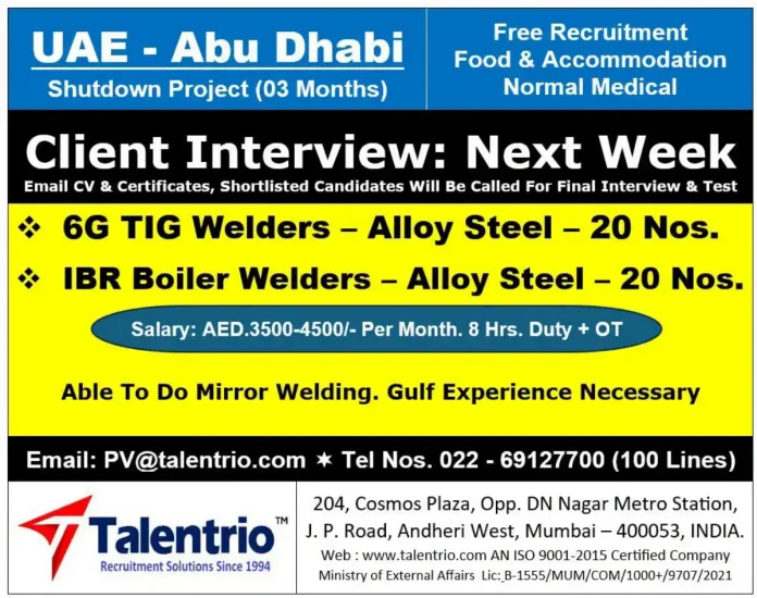 6G TIG Welder working on alloy steel pipes in Abu Dhabi