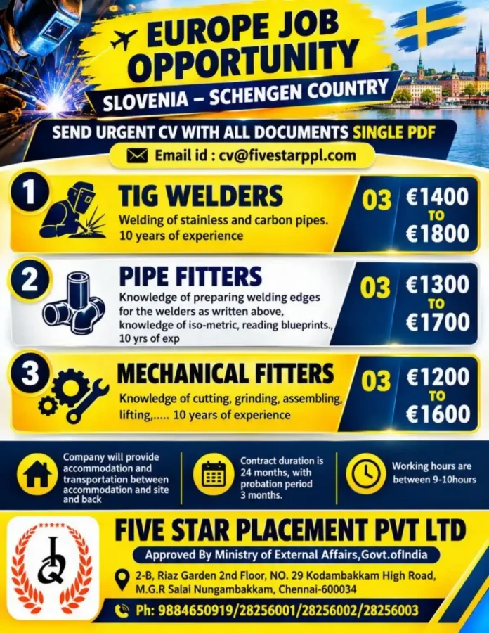 TIG welder working on stainless steel pipes for Slovenia job opportunity