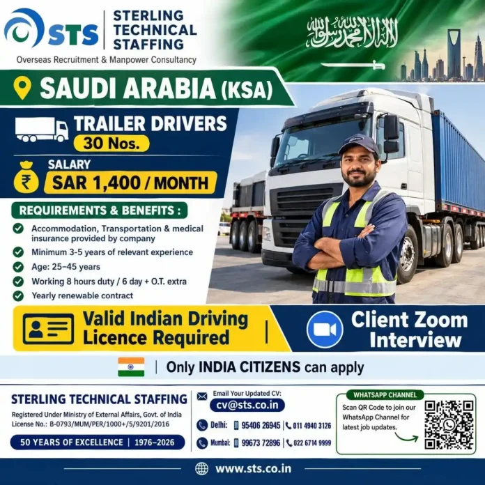Trailer Driver Jobs in Saudi Arabia – Sterling Technical Staffing
