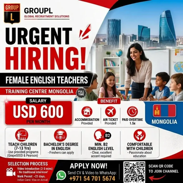 Female English teacher teaching children in a Mongolia training centre
