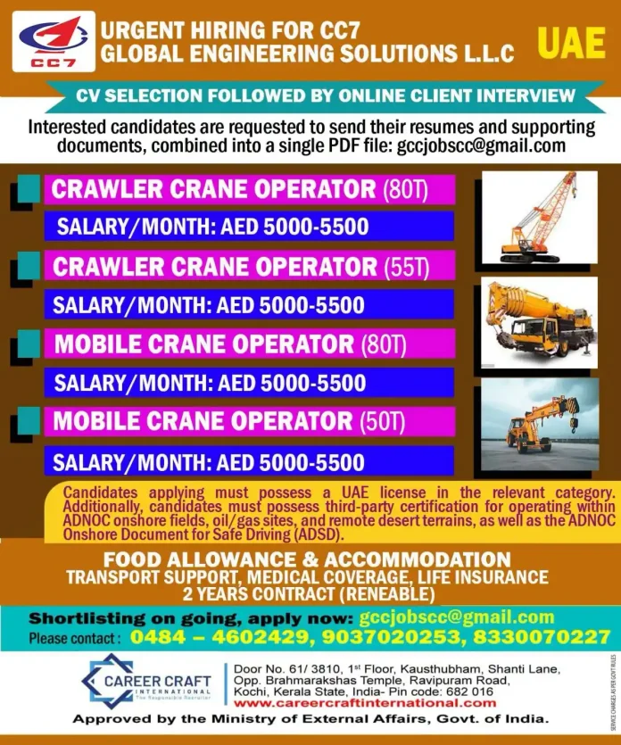 CC7 crane operator jobs UAE – Global Engineering Solutions LLC