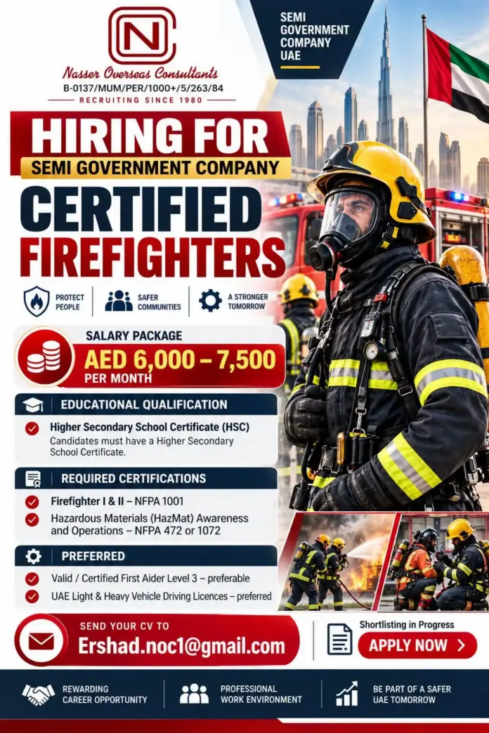 Certified Firefighter Job in UAE - Semi Government Company