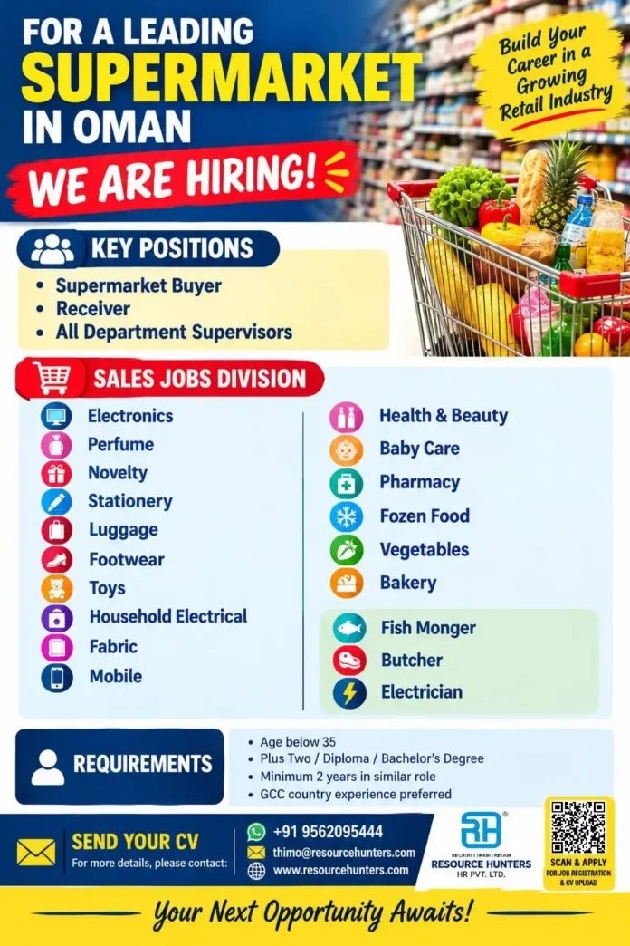 Supermarket jobs in Oman hiring buyer supervisors and sales staff