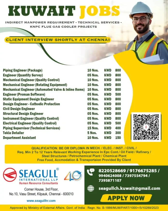 Kuwait jobs KNPC Flue Gas Cooler Project Seagull International recruitment