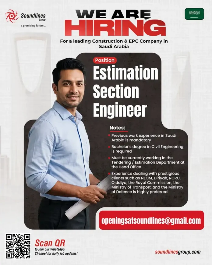 Estimation Section Engineer job vacancy in Saudi Arabia with Soundlines Group