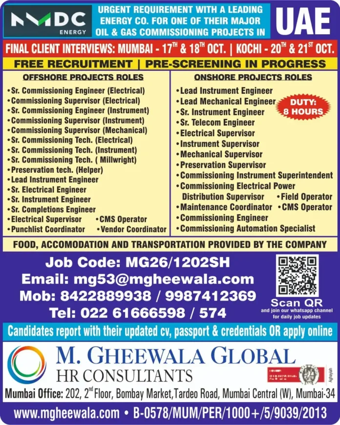 NMDC Energy Commissioning Jobs UAE