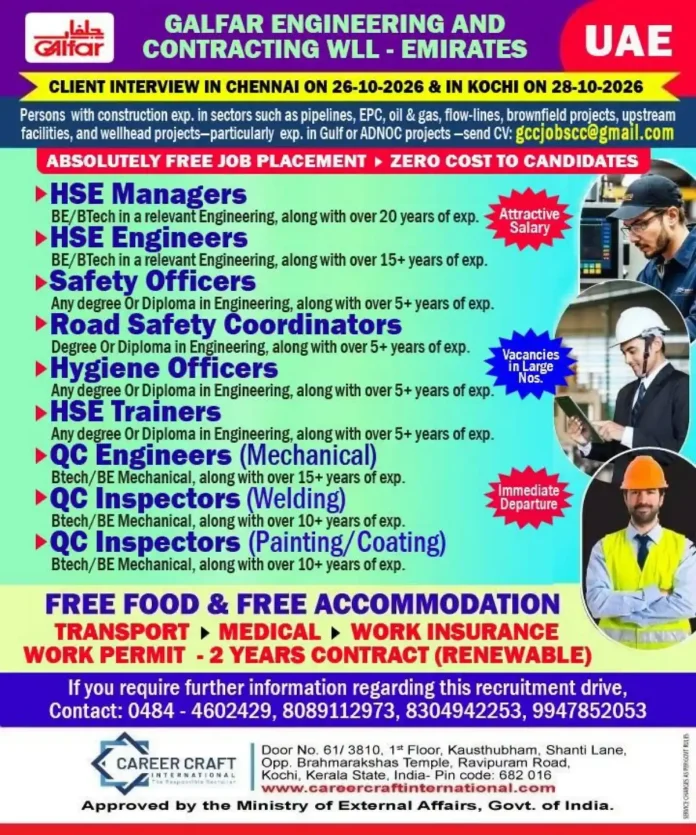 Galfar Engineering & Contracting WLL Emirates UAE job vacancies for HSE and QC professionals