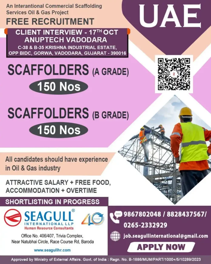 Scaffolders A Grade and B Grade jobs in UAE Oil and Gas project free recruitment