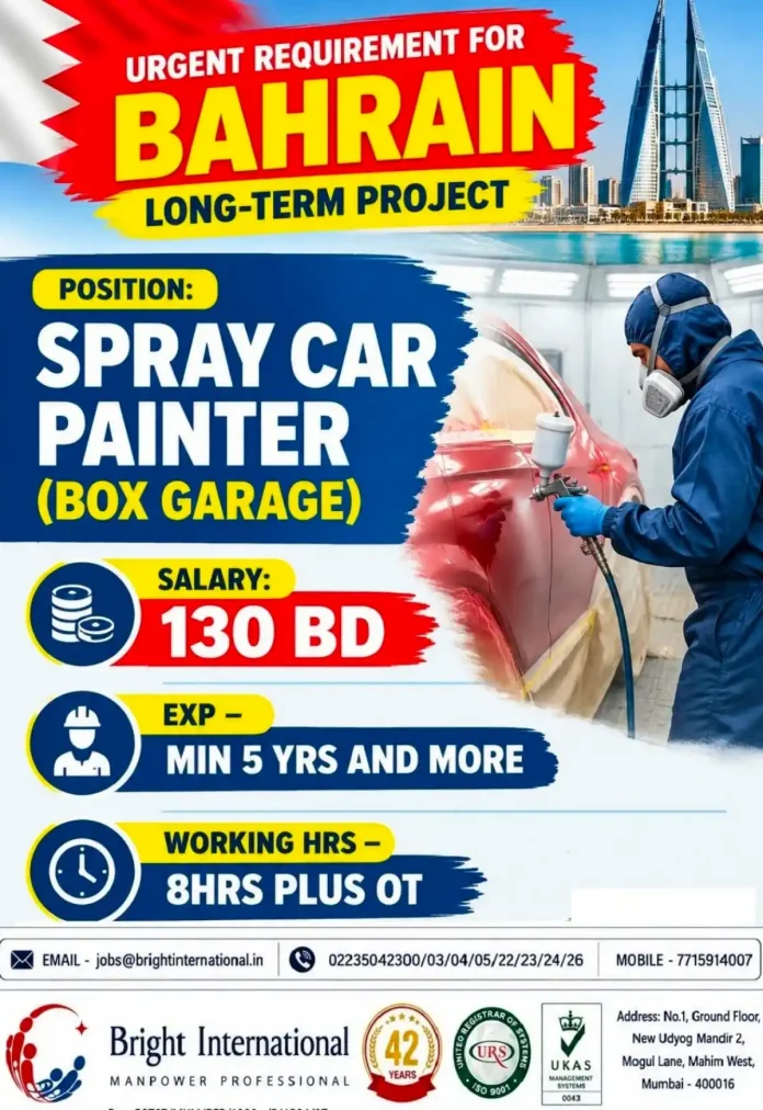 Spray Car Painter job vacancy in Bahrain
