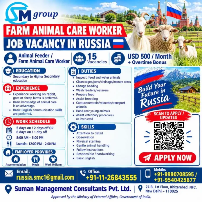 Farm Animal Care Worker job vacancy in Russia with SM Group – animal feeding and farm care