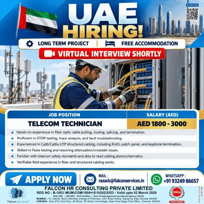Telecom Technician Job in UAE - Fiber Optic and Structured Cabling