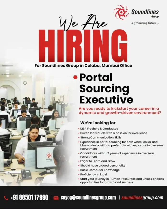 Soundlines Group hiring Portal Sourcing Executive in Colaba, Mumbai